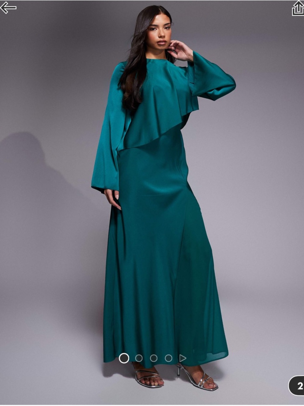 ASOS DESIGN satin long sleeve cape detail maxi dress in teal worn once!